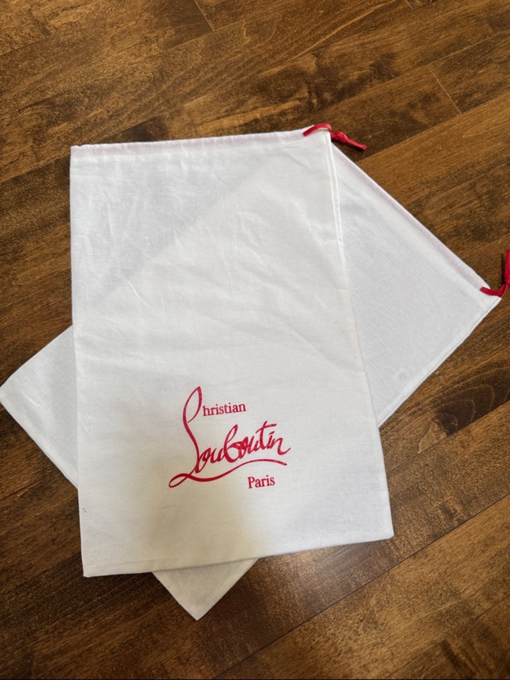 Christian Louboutin White Dust Bags with Red Logo and Drawstrings